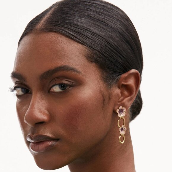 Oscar de la Renta Crystal Bloom Flower O Drop Earrings - Picture 2 of 4